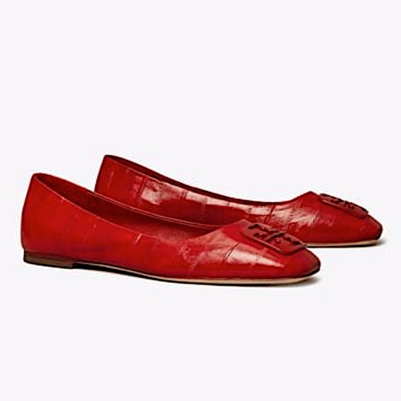 Tory Burch WIDE Croc Embossed Georgia Ballet Flat red